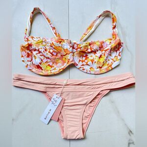 Nwt Anthropologie l*space underwire floral PilyQ rose mesh banded tiny bikini